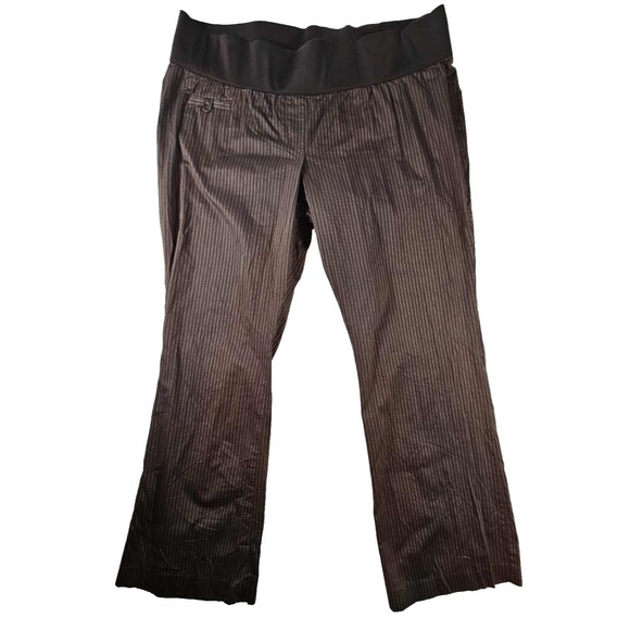 MATERNITY Liz Lange Pants Brown Striped Dress Office Waistband Flare Size 16 - Picture 1 of 8